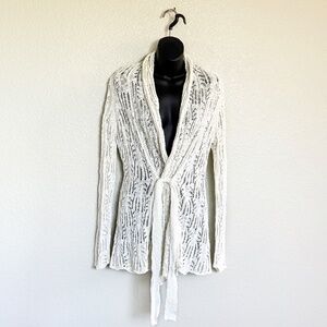 Y2K Ivory Crochet Lace Boho Cottagecore Open Lightweight Sweater Cardigan Size L